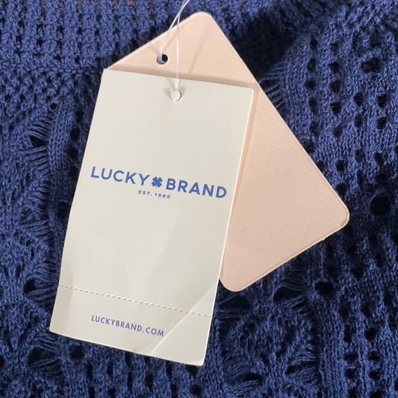 Lucky Brand navy blue open knit crew sweater NWT - Picture 9 of 12